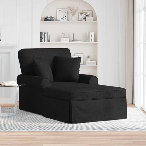 faucqel Chaiselong med kjol och kudde svart tyg, 91 x 157 x 91 cm, 3-delad loungeset med ventilerande material, avtagbar sittkudde, avslappningsfåtölj för vardagsrum och sovrum komfort
