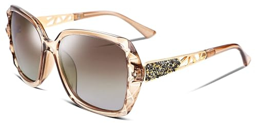 FEISEDY Polarized Women Square Sunglasses Sparkling Composite Shiny Frame B2289