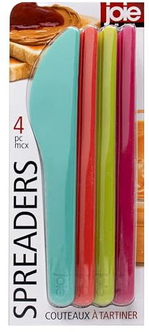 Joie Spreaders Set, Reusable Plastic Knives, Strong and Durable, Ideal for Butter, Jelly, Cream Cheese and Nut Butter, Handy Kitchen Tool, BPA-Free, Assorted Colors, 4 Count