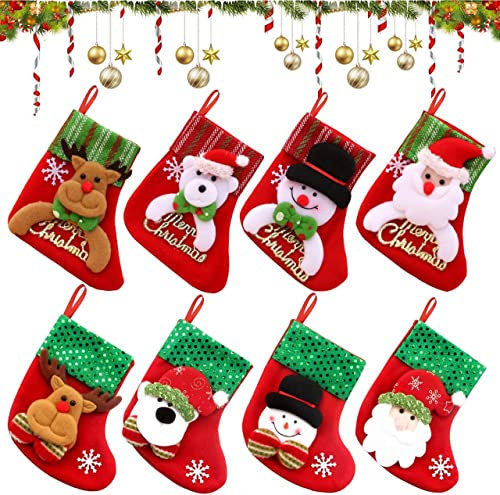 WELLXUNK Weihnachtsstrumpf 8 Stück nikolausstrumpf Set,Nikolausstrumpf Hängende Strümpfe Weihnachten Süßigkeiten Geschenk Beutel zum Befüllen und Aufhängen Weihnachtsdeko