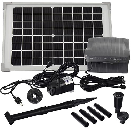 Agora-Tec® Monokristallines Solar Teichpumpen Set 10 Watt mit Lithium-Fe Akku und 6 Fach LED Ring, Hmax.: 600l/h Fontainenhöhe: 1,50m für Gartenteich oder Springbrunnen