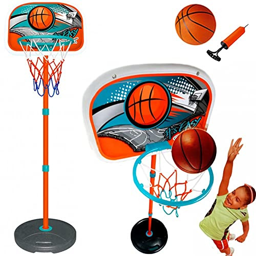 BAKAJI Panier de Basket-Ball à Pied Jouet pour Enfants avec Hauteur réglable jusqu'à 160 cm et Base remplissable Playset Sport d'extérieur Jardin et intérieur Ballon et gonfleur Inclus