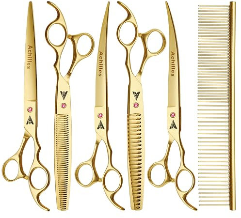 Achilles Professional Scherenset Hund 8 Zoll - Hundeschere - Effilierschere Hund - Schere Hund