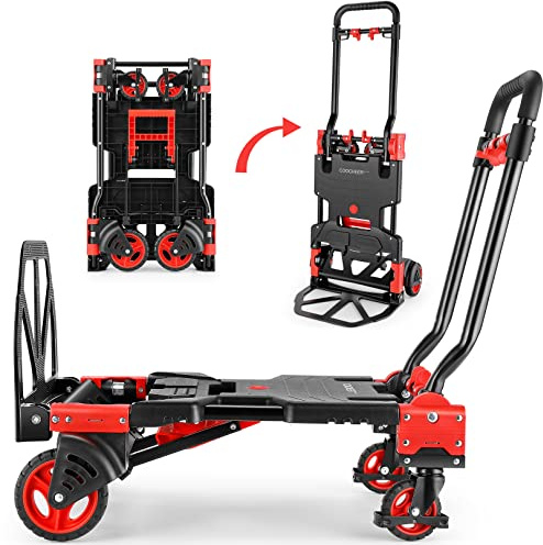 330LB Folding Hand Truck Heavy Duty Carrying, Combination of Four Wheels and Two Wheels Convertible Dolly Cart with Retractable Handle Dolly for Moving Office Carts.