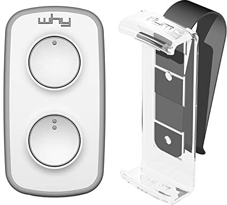 WHY EVO MINI Telecomando rolling code multifrequenza da 280 a 868 mhz con Visor Clip, apricancello autoapprendente programmabile, radiocomando ad ampio raggio con 4 pulsanti, bianco Pure Grey