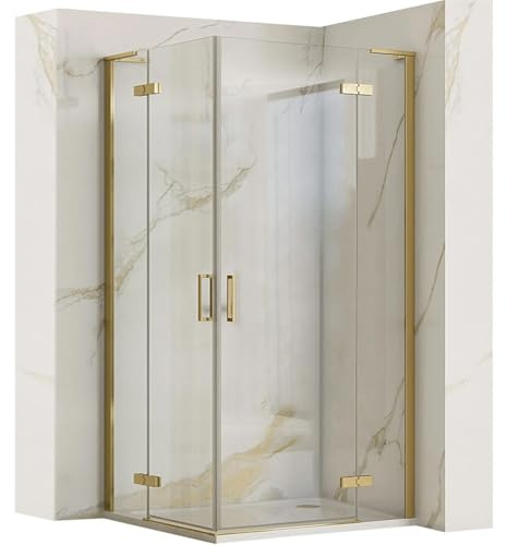 Rea HUGO DUBBEL GULD BORSTE DUSCHSKÅP 90x90x200,5 cm Transparent härdat säkerhetsglas 6mm (guld) Utan duschkar