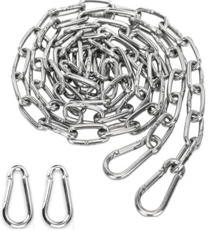 FTXanty Cadena de Acero Inoxidable 3 mm Eslabones de Cadena de 1,5 m Cadenas de Inoxidable + 2 Cadenas de Eslabones de Mosquetón Cadena de Extensión