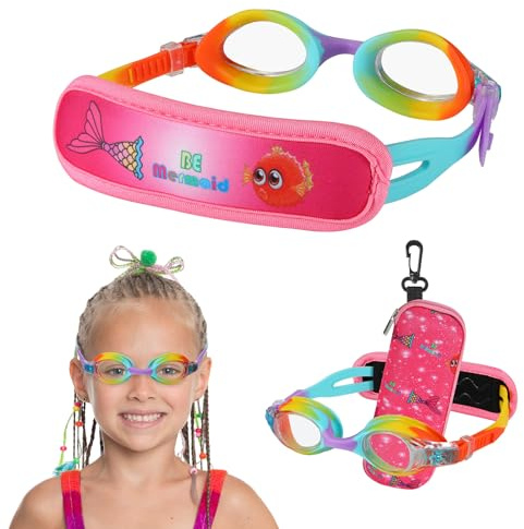 RUIGAO Kids Swim Goggles Age 2-6, Toddler Goggles No Hair Pull, Child Swimming Goggles with Case