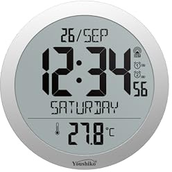 Youshiko Large 20cm Radio Controlled Wall Clock (UK & Ireland Version/Premium Quality/Clear Display), Large Round, Temperature display