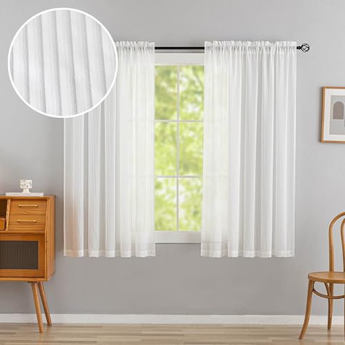Home Brilliant Striped Sheer Curtains 2 Panels, White Net Curtains Privacy Protected, Rod Pocket Window Curtains for Living Room, 54 Width x 63 Drop, White
