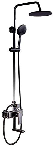 Antique Brass Shower, Black Wall Mounted Shower Set with Round Overhead Shower Head Bath Tap, Traditional Shower Mixer Set for Bathroom Hotel Gym,B (D A)