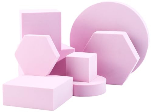 CREATCABIN 8ensemble D'Accessoires Photo Forme Cube Géométrique 8styles Socles D'Affichage Mousse Dure Accessoires Photo Carrés Hexagonaux Ronds Fond Photographie pour Produits Bijoux Cosmétiques Rose