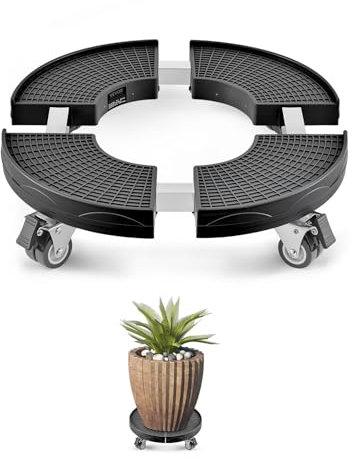 VEVOR Carrello per Bidoni della Spazzatura, con 4 Ruote Bloccabili, Capacità 181,4 kg, Base a Rulli Rotonda, Regolabile 380 - 580 mm, Carrello per Piante a Tamburo per Impieghi Gravosi Nero