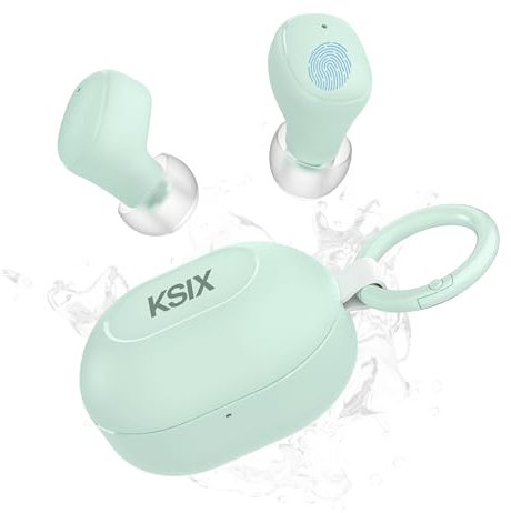 KSIX Neutron Écouteurs sans Fil, True Wireless Stereo, Bouton Multifonction, appels, Assistant Vocal, étui de Charge avec Mousqueton, autonomie 4h + 16h, USB-C, IPX4 résistant à l'eau, Vert