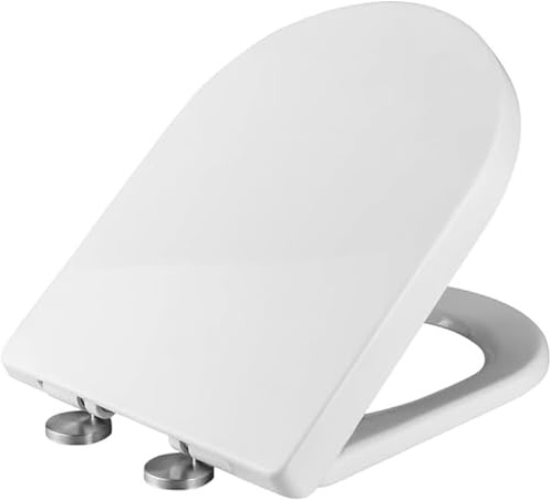 Sedile WC Universale Forma a D con Chiusura Ammortizzata Soft Close - Copriwater in Polipropilene Bianco ad Alta Resistenza, Sgancio Rapido Quick Release per Pulizia Facile, Kit Fissaggio Incluso - HM