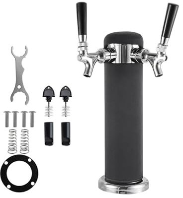 Attrezzatura per la produzione di birra Torre della birra con copertura nera, distributore di birra a doppio rubinetto, torre del barile del rubinetto della birra for bar/homebrew/party Attrezzatura p