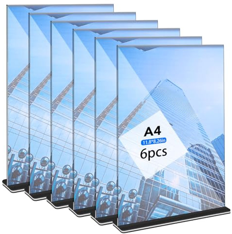 Hemiks 6 Stück Tischaufsteller A4, Transparent Preisschilder Aufsteller Acryl T-Ständer Doppelseitig Tischständer für Menükarten Prospekte Werbung Restaurant Café Büro