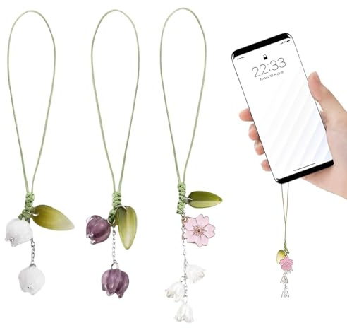 WUSJCOF 3 Ciondoli a Forma di Fiore per Cellulare,Grazioso Accessorio per Cellulare,Adatto a Borsa,Portachiavi,Fotocamera,Borsetta,Decorazione