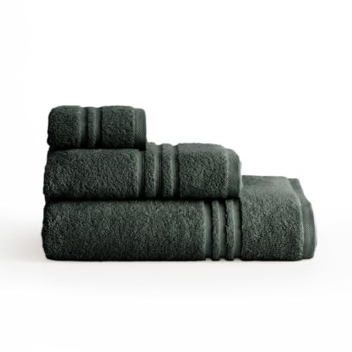 BOHEME Juego de 3 Toallas Premium Verde Oscuro con Toalla de Baño Grande