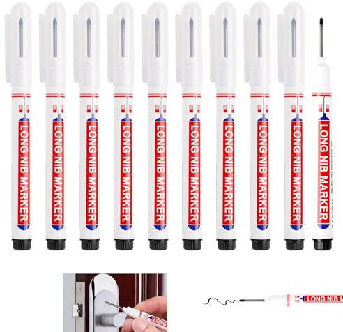 Vnuipofa 10 Pièces Marqueur Trou Profond Charpentier, Marqueurs Pointe Longue 20 mm, Stylos Marqueur Charpentier Precision pour Chantier et Atelier, Résistant pour Bois Métal Béton Plastique (Noir)