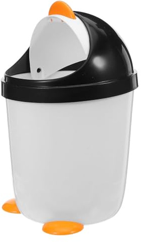 AMUSLESUR Cestino Pinguino in Plastica Coperchio Ribaltabile, Organizer per Ufficio e Cucina, Contenitore per Rifiuti Pratico e Compatto per Spazi Lavorativi e Domestici