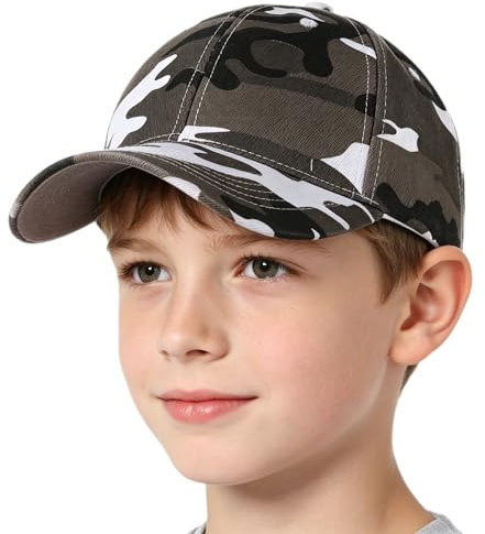 HKSICHENGKEJIUK Kids Camo Baseball Cap Adjustable Boys Sun Hat 54-56cm for 5-10 Years Old Breathable Army Camouflage Peak Cap for Child Outdoor Sports Travel School Daily Use