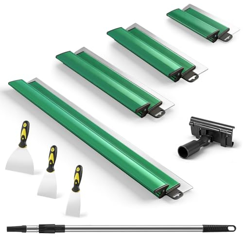 uifame Ytspatel set 9 delar, spatelset med 25/40/60/80 cm blad av rostfritt stål, plattslev med 150 cm teleskopstång, professionell spatel för vägg, gips och rengöringsarbeten