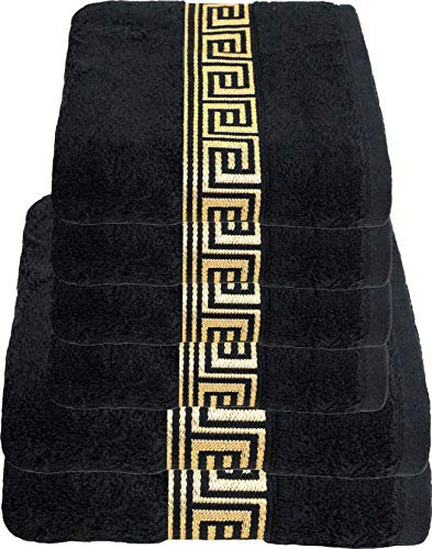 Julie Julsen 6 TLG Handtuchset 2 Badetücher 4 Handtüche Chemikalien-Frei 600g/m² Schwarz-Gold 100% Baumwolle - Oeko TEX Std 100 Zertifizierung - Weich und Saugstark - Waschmaschinenfest