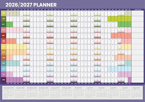2026 2027 Academic Wall Planner A1 - Mid Year to View UK Calendar, 84cm x 59cm - Large School Teacher Student Yearly Chart Organiser (Rainbow)