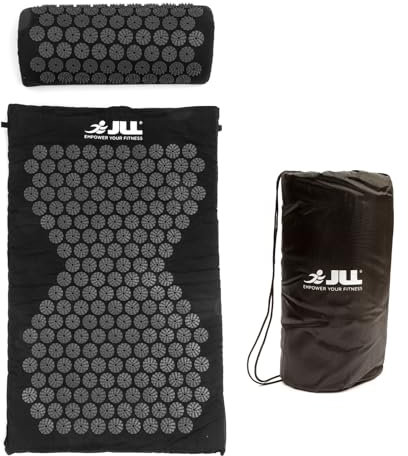 JLL Fitness Acupressure Mat Set - Prick Free Acupuncture Mat and Acupuncture Pillow for Relaxation and Pain Relief - Massage Mat, Acupressure Cushion, Washable Cover and Travel Bag (Black)…