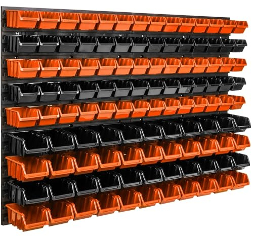 114 stck. Box Lagersystem Wandregal 115 x 78cm Stapelboxen Schüttenregal Sichtlagerkästen Extra Starke Wandplatten Regal Erweiterbar Werkstattregal Lagerregal Werkstattwandregal Steckregal