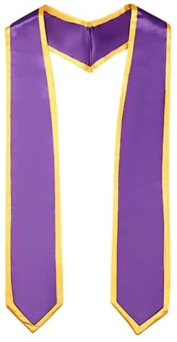 Newrara Deluxe Unisex Adult Plain Graduation Honor Stole Sash Classic End with Trim 72 Long (Purple + Gold Trim)