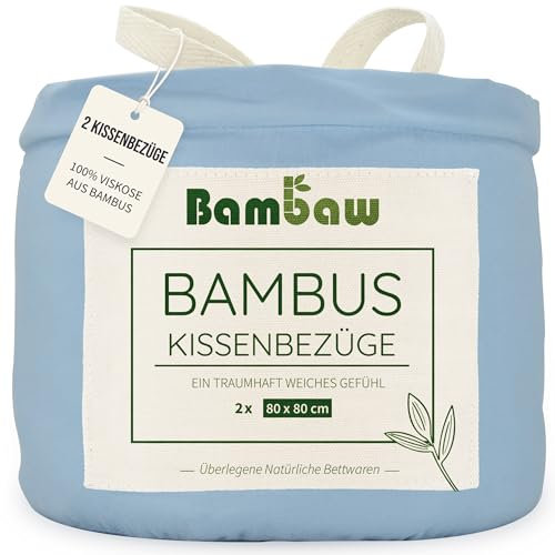 Bambaw Kissenbezug Bambus 80x80 cm, 2-er Pack, nachhaltige 100% Bambus Bettwäsche, haarschonender und kühlender Kopfkissenbezug, Oeko-Tex zertifizierte Bettwäsche (Hellblau)