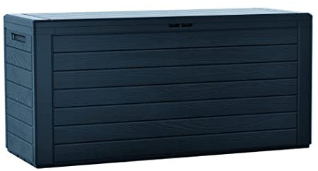 URBNLIVING 280L Horizontal Line Wood Design Weatherproof Outdoor Patio Balcony Garden Storage Box Chest Crate (Anthracite)