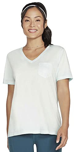 Skechers Women's Diamond Wash Hatha Vneck Pocket Tee T Shirt, Clearwater, L UK