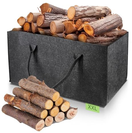 EFUTURETIME Bolsa de Fieltro, 61 * 32 * 32cm, 60L Cesta de leña, Cesta para Troncos con Asa, Bolso Grande de Fieltro Plegable, Cesta Multiusos para Leña, Ropa, Juguetes, Libros, Gris Oscuro