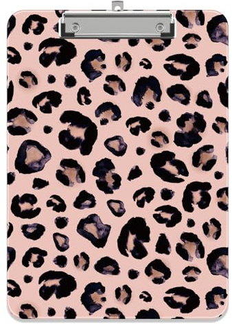 Piasoenc Plast Urklipp, Söta dekorativa Urklipp, 31,8 cm x 9 tum, A4 Standard Brevstorlek Hård Urklipp med metallklämma, Kontor Klippbrädor för sjuksköterskor, Studenter, Kontor, Leopard