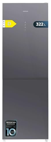 Cecotec Réfrigérateur Bolero CoolMarket Combi 322 Glass Grey D. Multi Airflow, Total No Frost, Humidity Box, Crisper Box, Mode Vacances, Mode Économie, Porte Réversible, Fast Freezing, Fast Cooling