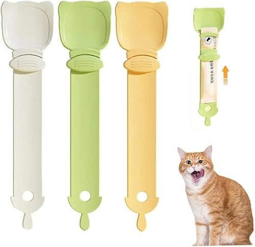 Cat Strip Squeeze Spoon,Cat Wet Treats Dispense Spoon,Cat Food Spoon with Hanging Hole,Cat Wet Food Spoon Feeding Pet Food Spoon,Multi Functional Pet Spoons Cat Wet Treat Squeeze Treat Spoon (3 PCS)