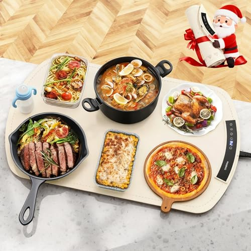 Food Warming Mat, Electric Warming Tray for Buffets & Parties, Silicone Heating Mat for Food with 9 Temperature Settings, Roll-Up Storage, 25.8x15.6