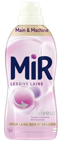 Mir - Lessive Liquide - Lessive Laine - Main & Machine - Raviveur - Formule Unique 3en1 - Douceur - Fibres - Tenue - Toucher Cachemir - Anti-Bouloche - Pour Laine - Soie - Délicats - 13 Lavages