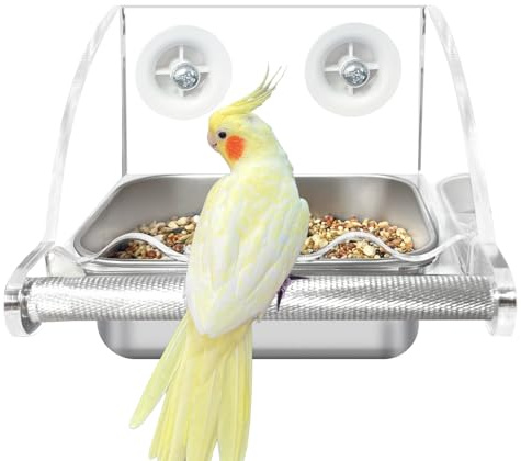 Bird Feeder for Cage,No Mess Bird Feeders, with Anti-Slip Stand, Stainless Steel Bird Bowls Parakeet Feeder for Parakeet, Psittacus Erithacus, Lovebirds,Budgies