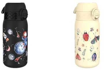 ion8 Kinder Trinkflasche, Edelstahl 400ml, Auslaufsicher & Kinder Trinkflasche, Edelstahl 400ml, Auslaufsicher, Einhandöffnung