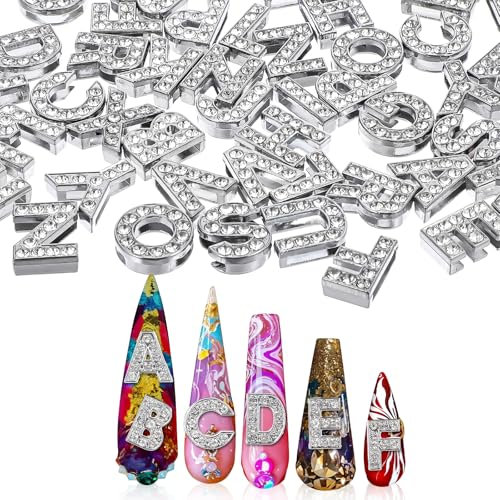 Yuanchu Groß Buchstaben Charm, DIY Perforation Accessoires A-Z Buchstabe Anhänger 52 St 3D Chrom Nagel Charms Nail Art Buchstabe Auffädeln Perlen Kompatibel mit Europäischen Armbänder Frauen