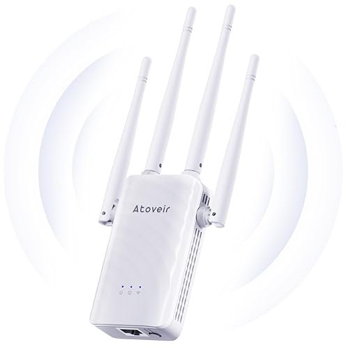 Atoveir Repetidor WiFi, Amplificador de Señal WiFi Potente con Diseño Ultradelgado, 2.4 GHz Amplificador WiFi, Fácil de Instalar Extensor de WiFi, con Puerto LAN, Blanco