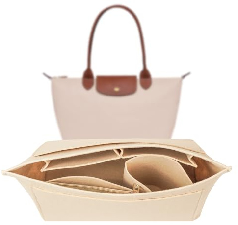LUOJINYI Taschen Organizer für Longchamp Le Pliage, Organizer für Longchamp Tasche, Longchamp Tasche Damen Organizer, Große Kapazität Handtasche Einsatz(Beige, M)
