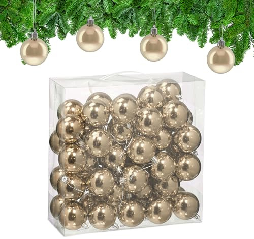 Relaxdays Bolas Árbol Navidad, Set 100, Plástico, Diseño Brillante, 6 cm, Adornos Navideños, Decoración Natal, Champán