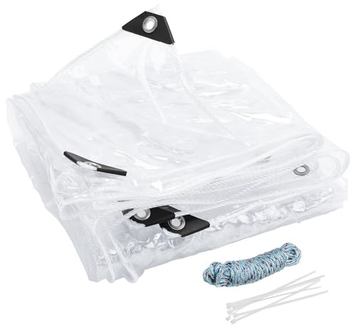 Bâche transparente imperméable et résistante, 2,5 x 3 m en PVC transparent avec œillets, panneaux de clôture de porche transparents de 14 mm pour serre d'hiver, auvent, plantes, camping, terrasse