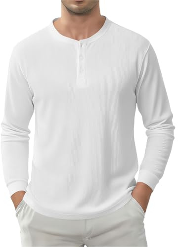 Mens Henley Shirt Long Sleeve Grandad T-Shirts Casual Tops Button Shirts