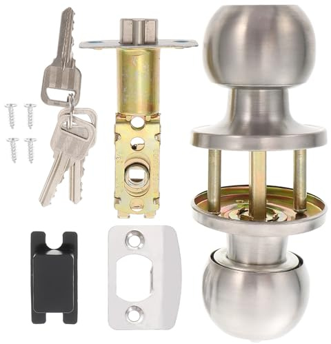 Stainless Steel Three-Bar Door Knob with Lock for Bedroom and Exterior Doors with Security Lock Suitable for Rental and Hotel Use